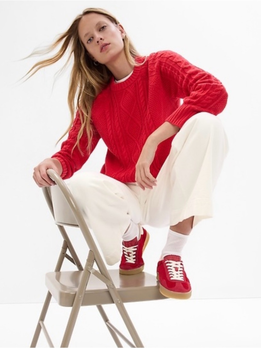 GAP Red Cable-Knit Crewneck Sweater